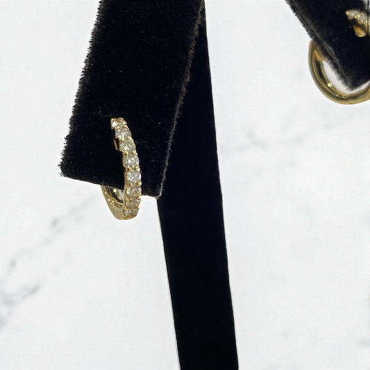 14K Yellow Gold Diamond Luxury Hoop Earrings 0.41Ct / 1.8gr