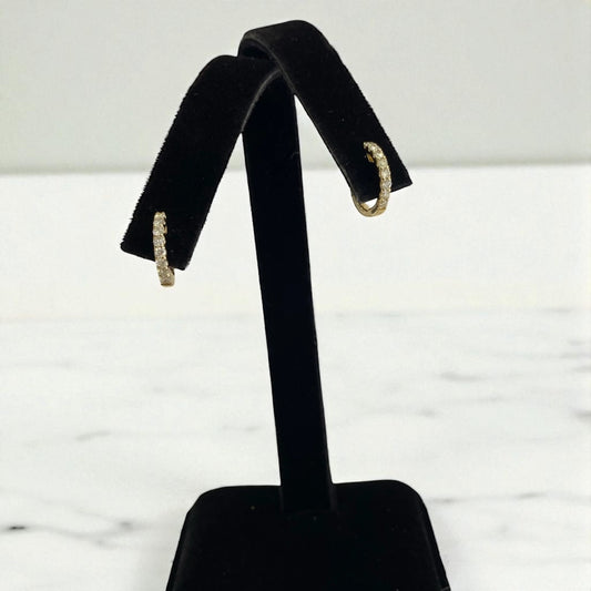 14K Yellow Gold Diamond Luxury Hoop Earrings 0.41Ct / 1.8gr