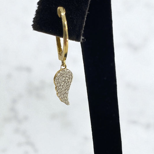 14K Yellow Gold Diamond Wing Hoop Earrings 0.41Ct / 1.8gr