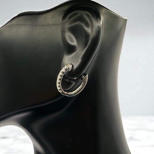 14K White Gold Diamond Luxury Hoop Earrings 0.54Ct / 2.6gr