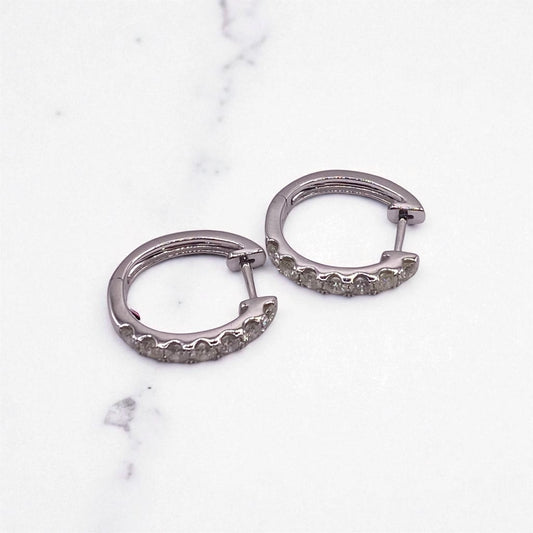 14K White Gold Diamond Luxury Hoop Earrings 1.06Ct / 3.9gr