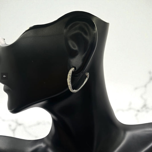 14K White Gold Diamond Luxury Hoop Earrings 0.48Ct / 1.7gr