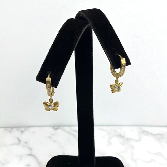 14K Yellow Gold Diamond Butterfly Hoop Earrings 0.54Ct / 1.8gr