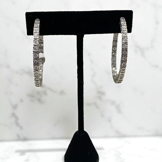 14K White Gold Diamond Luxury Hoop Earrings 1Ct Dia / 17.3gr / 1.5in