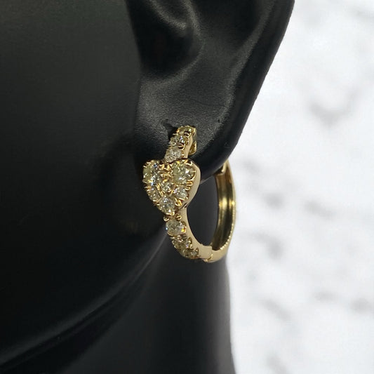 14K Yellow Gold Diamond Heart Fashion Hoop Earrings 0.70Ct / 2.2gr