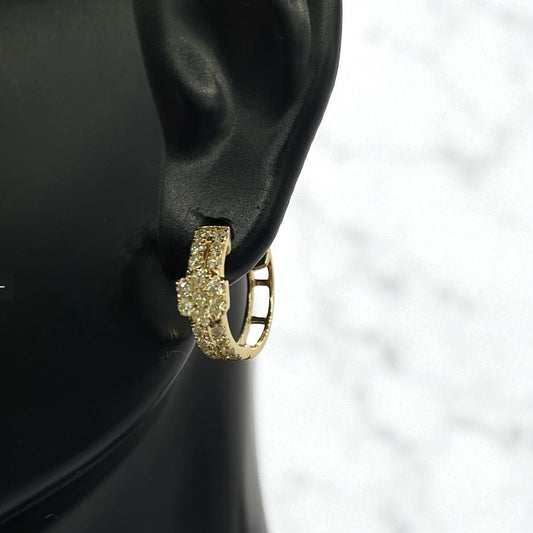 14K Yellow Gold Diamond Flower Luxury Hoop Earrings 0.48Ct / 1.8gr