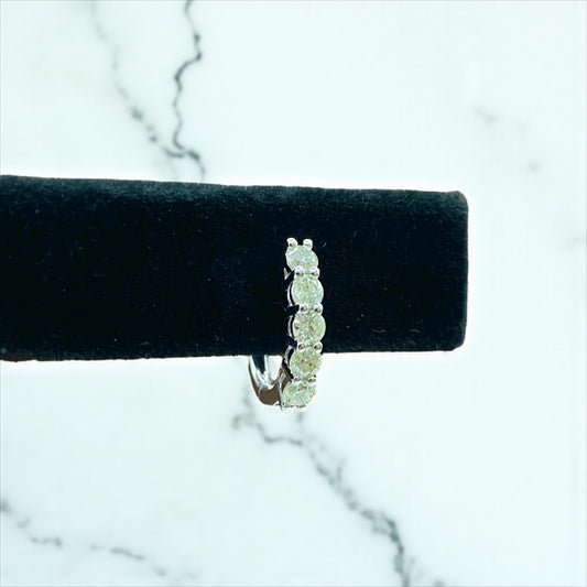 14K White Gold Diamond Luxury Hoop Earrings 0.85Ct Dia / 2.37gr