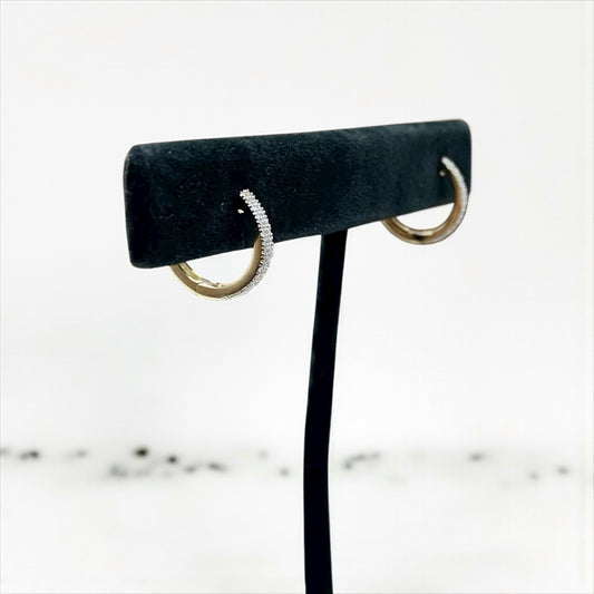 10K Yellow Gold Diamond Luxury Hoop Earrings 0.12Ct Dia / 1.5gr