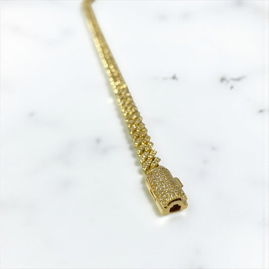 10K Yellow Gold Cuban Link Bustdown Bracelet 1.53Ct Dia / 14.1gr / 5.6mm / 8in