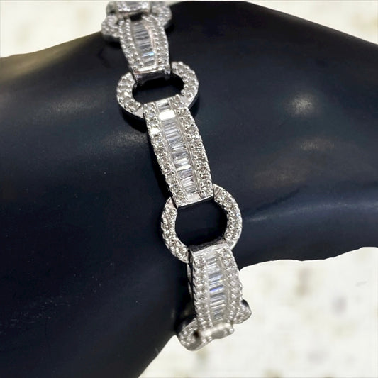 14K White Gold Luxury Bracelet With Diamond / 14.2gr / 10.3mm / 7in