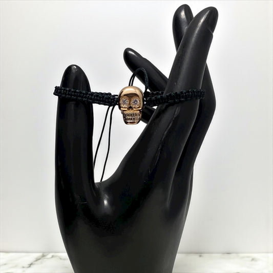 18K Rose Gold Diamond Skull Tejida Adjustable Bracelet Ct Dia / 5.1gr