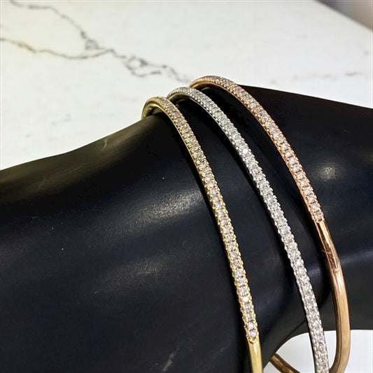 14K Three Colour Gold Diamond Bangle Bracelet 0.60Ct / 22.6gr / Size 20 / 2mm