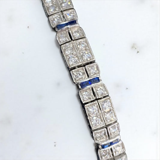 Platinum White Gold Luxury Bracelet With Diamond/Sapphire / 26.1gr / 6.1mm / 6.5in