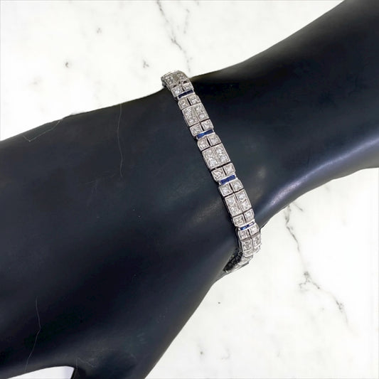 Platinum White Gold Luxury Bracelet With Diamond/Sapphire / 26.1gr / 6.1mm / 6.5in