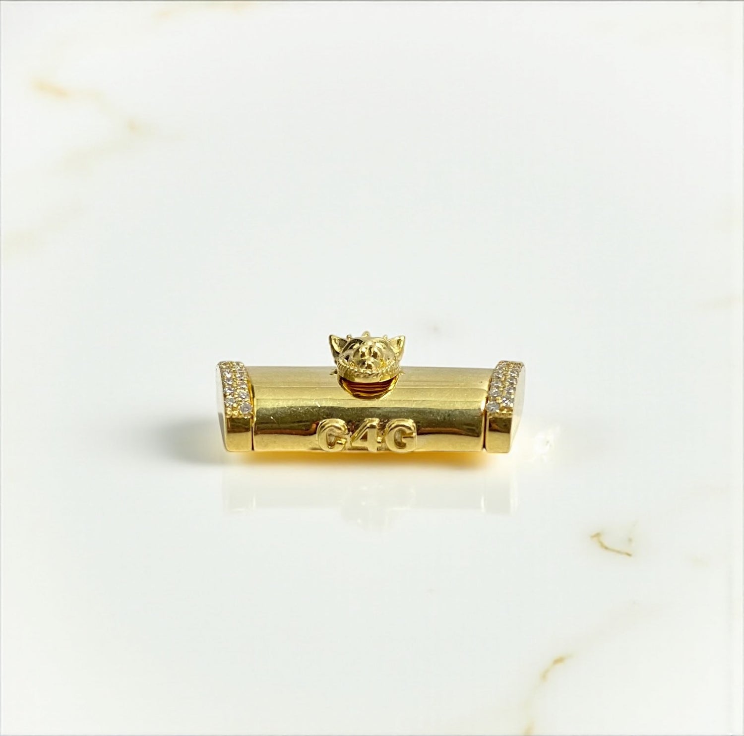 14K Yellow Gold Diamond On The Size Sleek Lock With Panther / 11.5gr / 13mm / 1in