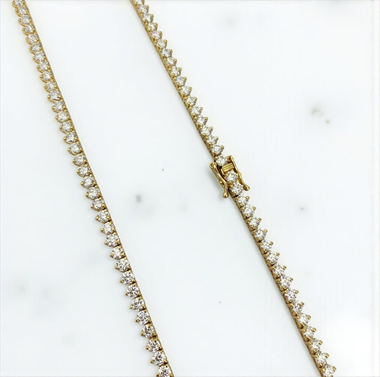 14K Yellow Gold Tennis Chain 14.19Ct Dia Lab Vs / 17.46gr / 3.7mm / 18in
