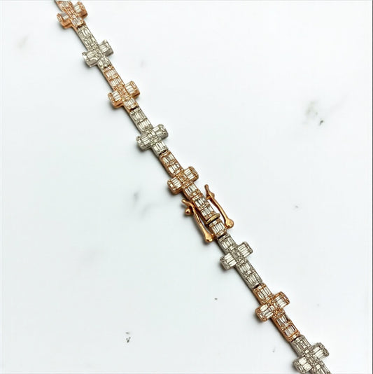 14K Two Tone Gold Diamond Crosses Chain 8.48Ct Dia / 59.49gr / 7.8mm / 22in