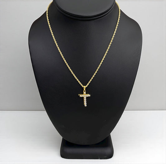 14K Yellow Gold Diamond Cross  Jewelry Set Ct Dia / 8gr / 2.1mm / 16in