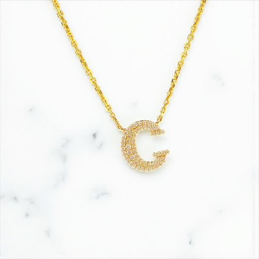 14K Yellow Gold Diamond Letter C Jewelry Set 0.21Ct Dia / 3.8gr / 1.3mm / 18in