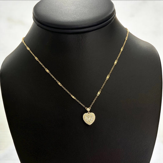 14K Yellow Gold Diamond Heart Chain 0.75Ct / 3.1gr