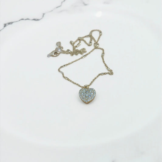 14K Yellow Gold Diamond Heart Chain 0.75Ct / 3.1gr