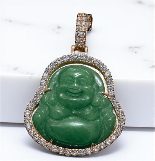 Green Buddhas Pendant 14K Yellow Gold With Diamond 2.60ct / 22.6gr