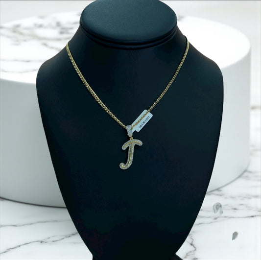 10K Yellow Gold Diamond Letter J Pendant / 2.9gr