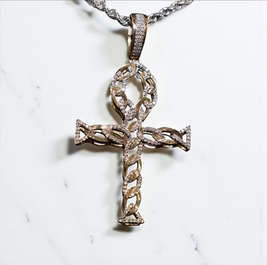 Diamond Cuban Cross Pendant 10K Yellow Gold / 0.60Ct Dia / 6.3gr