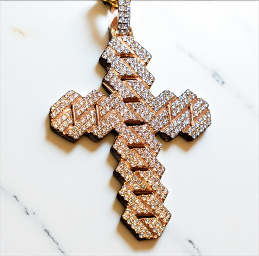 Diamond Cross Pendant 10K Rose Gold / 2.42Ct Dia / 11.6gr