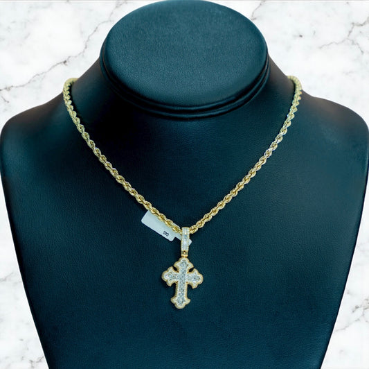 18K Yellow - White Gold Cross Pendant With Diamond 0.82Ct / 6.9gr