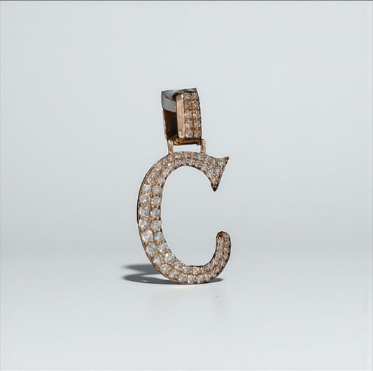 Letter C Pendant 14K Yellow Gold With Diamond / 3.2gr