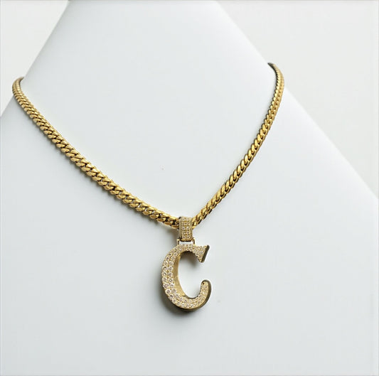 Letter C Pendant 14K Yellow Gold With Diamond / 3.2gr