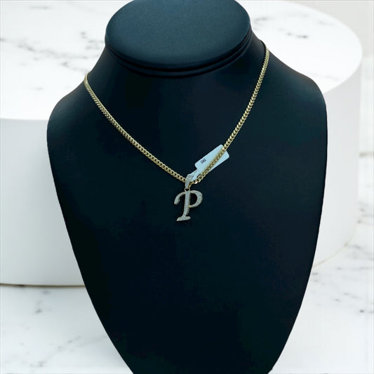 10K Yellow Gold Diamond Letter P Pendant / 2gr