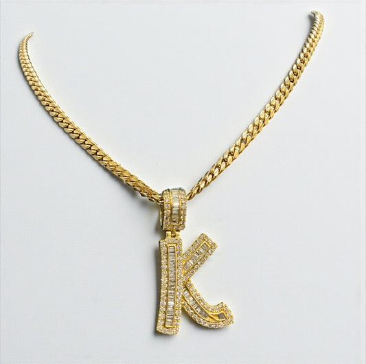 Letter K Pendant 10K Yellow Gold With Diamond / 7.1gr