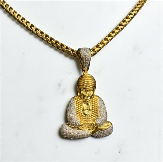 Buddhas Pendant 10K Yellow Gold With Diamond / 13gr