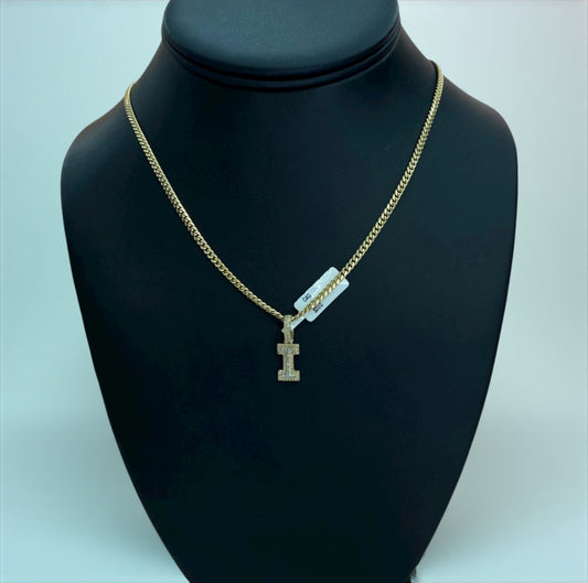 10K Yellow Gold Diamond Letter I Pendant / 1.4gr