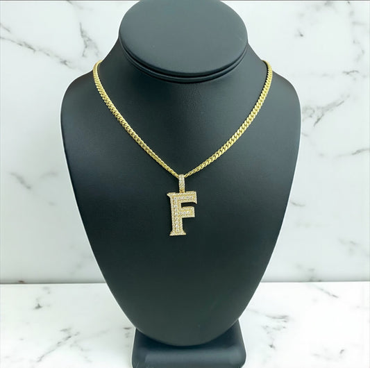 14K Yellow Gold Diamond Letter F Pendant 1.87Ct Dia / 5.3gr
