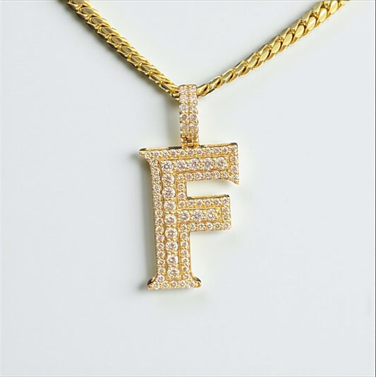 14K Yellow Gold Diamond Letter F Pendant 1.87Ct Dia / 5.3gr