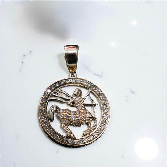 Sagittarius Sign Pendant 10K Yellow Gold With Diamond / 1.57Ct Dia/ 5.5gr