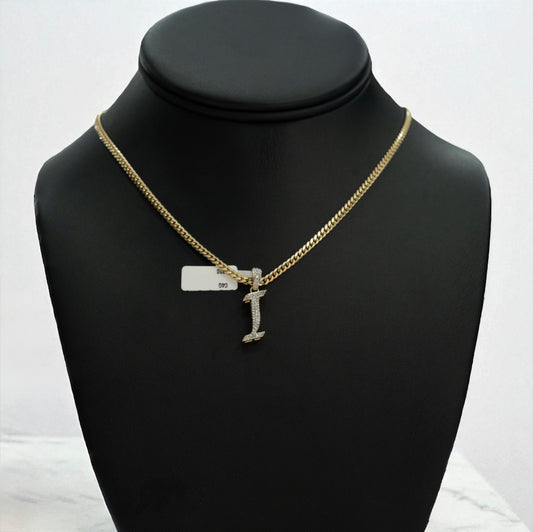 10K Yellow Gold Letter I Pendant With Diamond 0.14Ct / 1.2gr