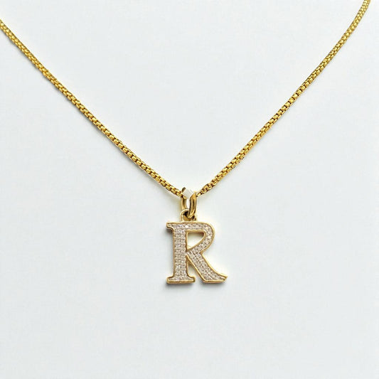 Letter R Pendant 10K Yellow Gold With Diamond / 1.4gr