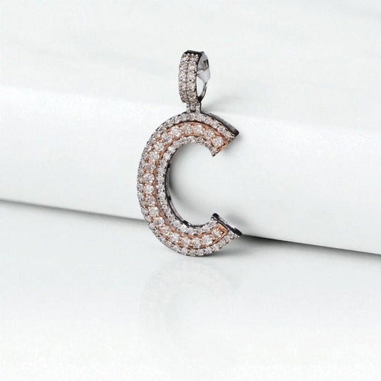 Letter C Pendant 14K White - Rose Gold With Diamond / 4.8gr