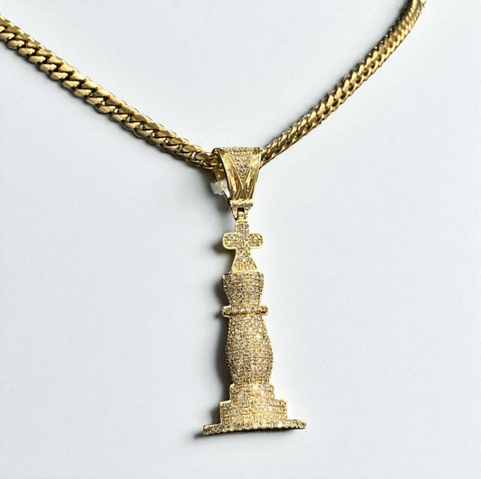 Chess King Pendant 14K Yellow Gold With Diamond / 1.44Ct Dia/ 7gr