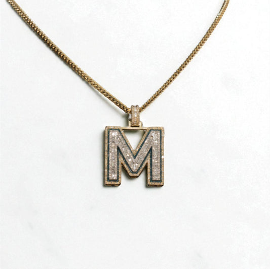 10K Yellow Gold Letter M Pendant With Diamond 1.56Ct / 8.7gr