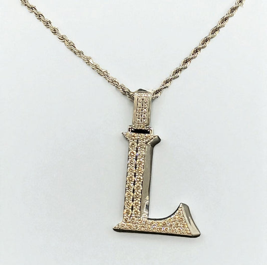 Letter L Pendant 14K White Gold With Diamond / 5.8gr