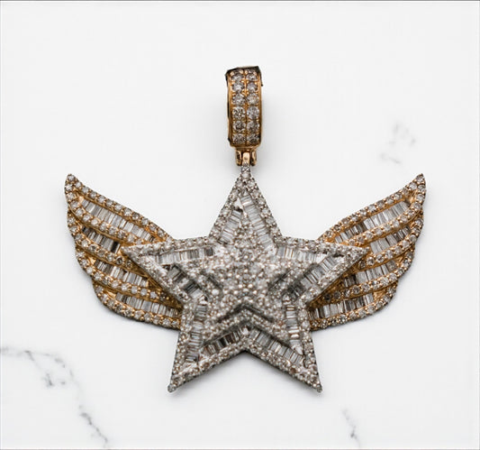 Angel Star Pendant 14K Yellow Gold With Diamond 4,02ct / 16gr