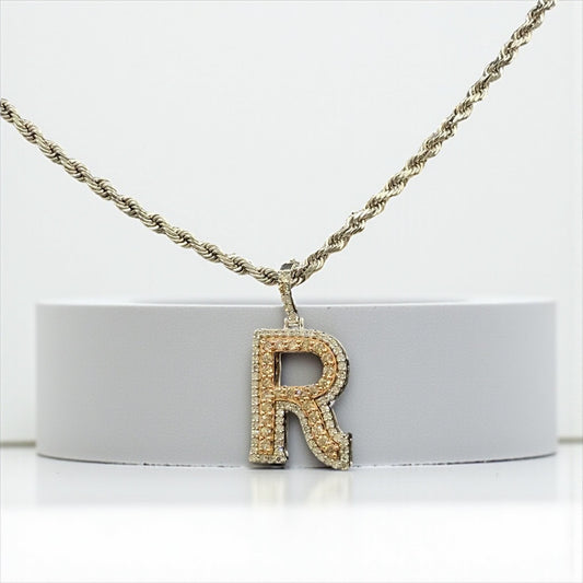 Letter R Pendant 14K Rose-White Gold With Diamond / 2.3gr