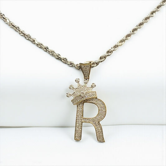 Letter R Pendant 10K Yellow Gold With Diamond / 3.6gr