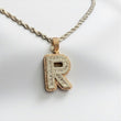 Letter R Pendant 10K Rose-White Gold With Diamond / 3gr
