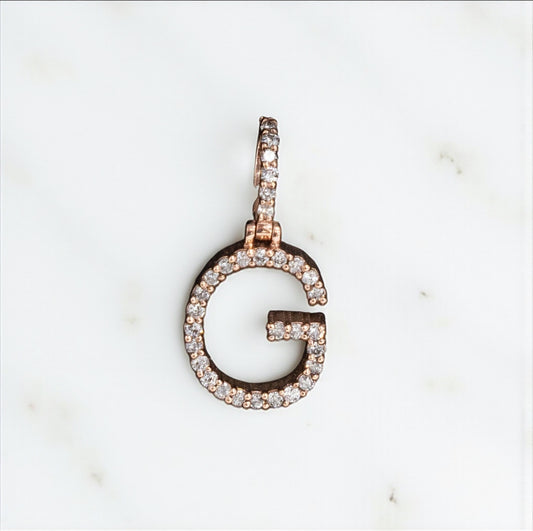 Letter R Pendant 10K Rose Gold With Diamond / 2.4gr